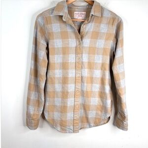 Filson Flannel Shirt Womens S Gray Tan Buffalo Plaid Button Up Cabin Academia